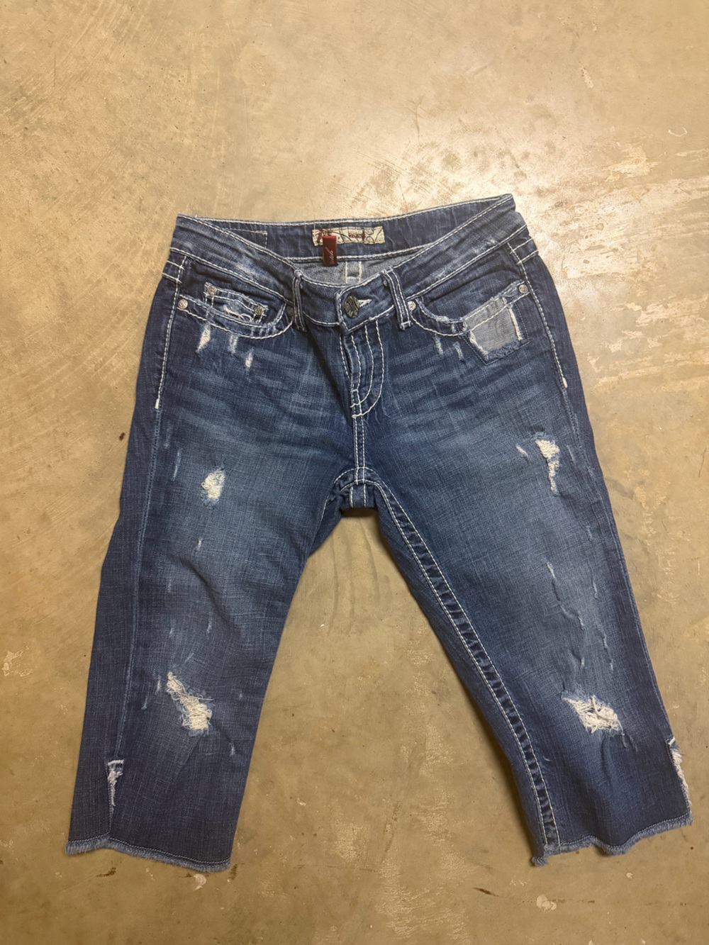 Distressed Dark Blue Women's Y2K capris